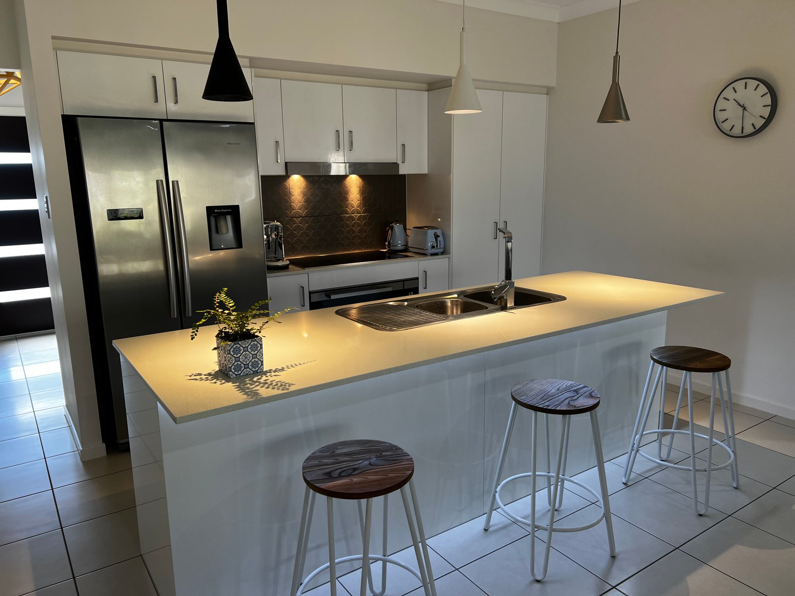 Modern kitchen pendant and feature lighting installation